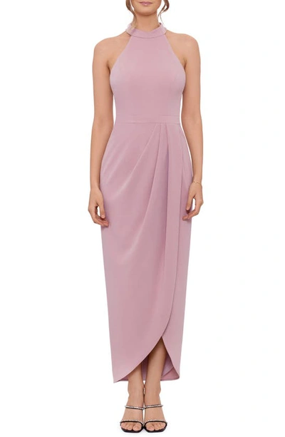 Xscape Halter Neck Crepe Gown In Rose