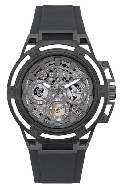 Guess Multifunction Silicone Strap Watch, 46mm In Gray