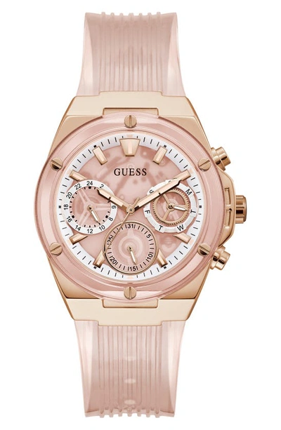Guess Multifunction Silicone Strap Watch, 39mm In Pink