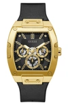 Guess Men's Multi-function Black Denim Or Silicone Watch 42mm In Black