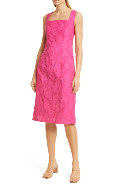 Hugo Boss Diteva Sleeveless Cotton Blend Sheath Dress In Flamingo