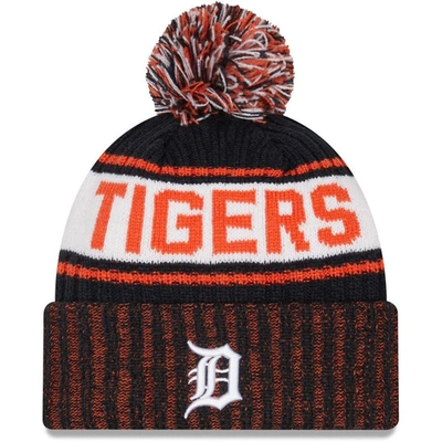 New Era Men's  Navy Detroit Tigers Marl Cuffed Knit Hat With Pom