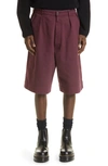 RAF SIMONS PLEATED WIDE LEG DENIM SHORTS