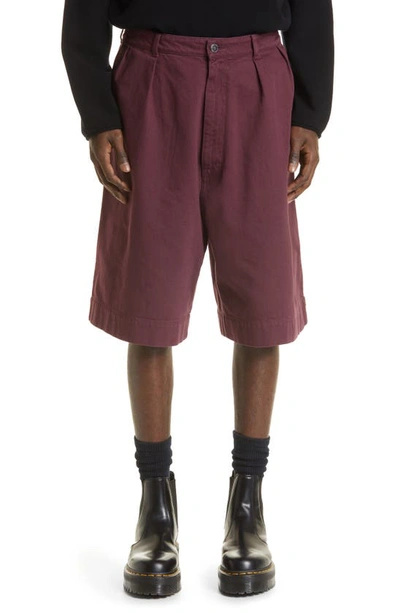 Raf Simons Logo-patch Cotton-twill Chino Shorts In Burgundy