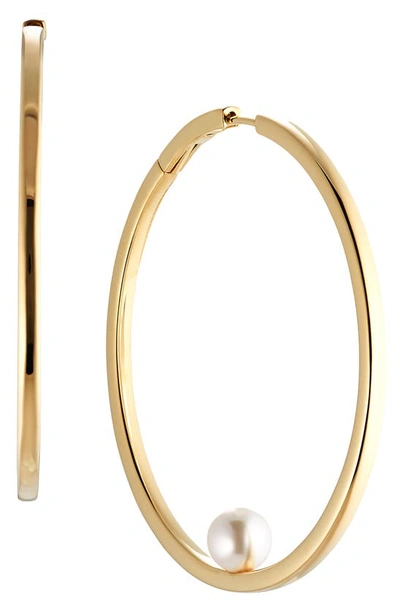 Nadri La Vie Nacre Pearl Hoop Earrings In 18k Gold Plated In Gold/white