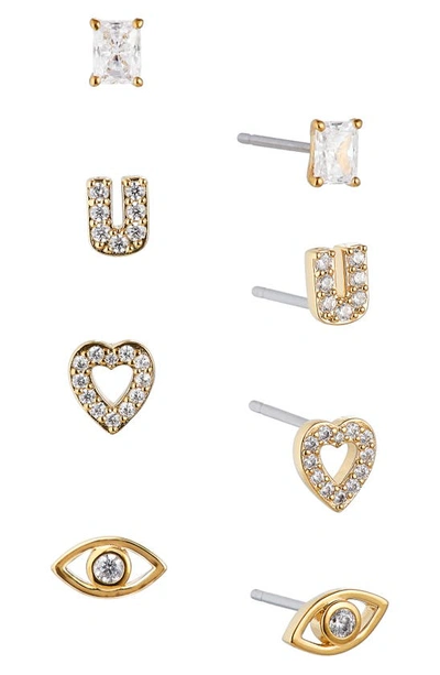 Nadri Evil Eye Heart 4-pack Stud Earrings In Gold
