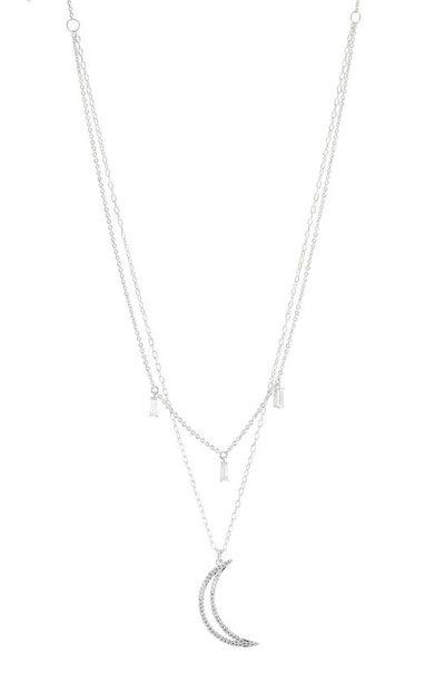 Nadri Cirque Moon Layered Pendant Necklace In Rhodium