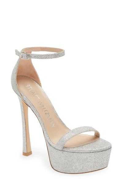 Stuart Weitzman Nudistcurve Hollywood Shimmery Platform Sandals In Crystal