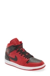Jordan Nike Air  1 Mid Sneaker In Red/ Black/ White