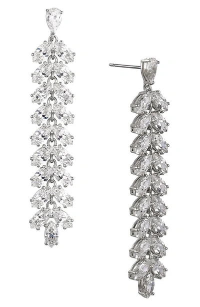 Nadri Rsvp Crystal Leaf Linear Earrings In Silver