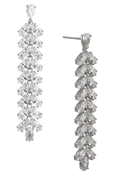 Nadri Rsvp Crystal Leaf Linear Earrings In Rhodium