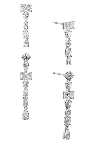 Nadri Set Of 2 Rsvp Cubic Zirconia Linear Drop Earrings In Rhodium