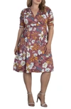 Kiyonna Gabriella Print Jersey A-line Dress In Mauve Floral Print