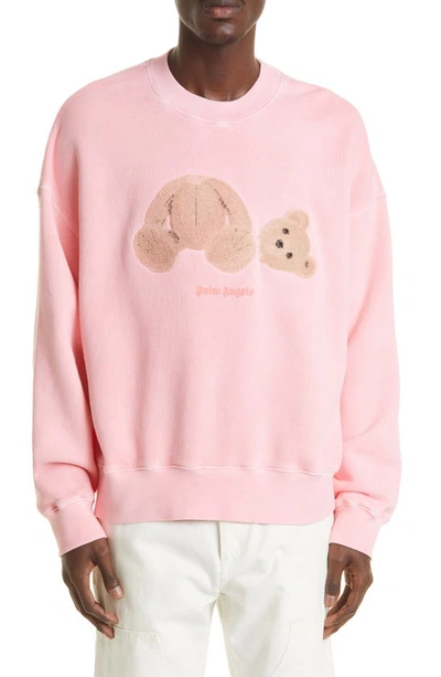 Palm Angels Bouclé-trimmed Cotton-jersey Sweatshirt In Pink