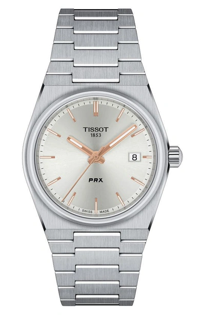 Tissot Unisex Prx Silver-tone Stainless Steel Bracelet Watch 35mm In Silver/silver