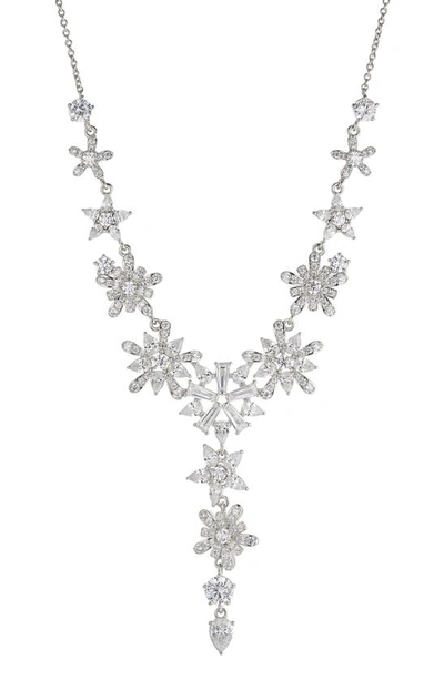 Nadri Freya Drama Cubic Zirconia Flower Lariat Necklace, 16-20 In Silver