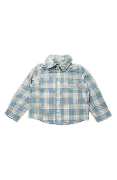 Thoughtfully Hooded Babies' Kid's Print Button-up Shirt & Two Hoods Set In Light Blue Plaid
