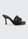 Bottega Veneta Green Intrecciato Lido Heeled Sandals In Nero