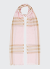 Burberry Check Pattern Wool Silk Blend Scarf In Pale Pink