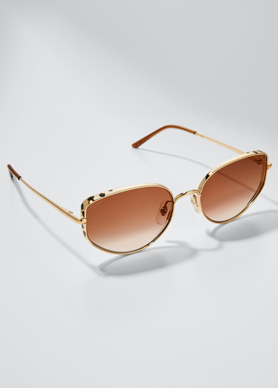 Cartier Panthere Metal Cat-eye Sunglasses In Golden/brown