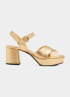 Prada Criss Cross Metallic Leather Platform Sandals In Platino