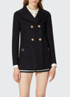 Valentino V Logo Notched Double-breasted Wool Coat In Navy