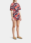 Valentino Bandana Print Flutter Sleeve Silk Sheath Dress In Ivorynavyredwhite