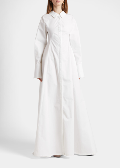 Valentino Butotn-down Poplin A-line Gown In White