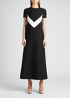 VALENTINO V MOTIF CREPE A-LINE MIDI DRESS