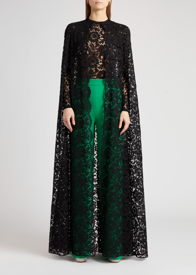 Valentino Open Front Floral Lace Cape In Black