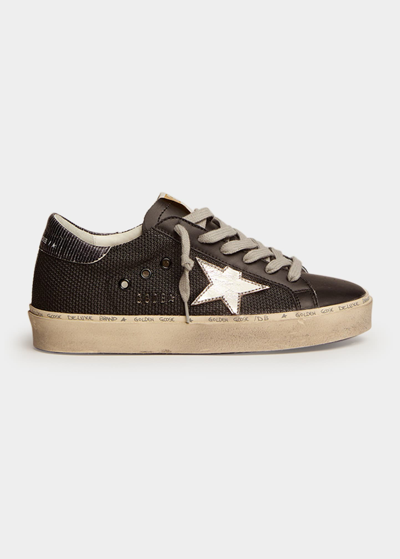 Golden Goose Mid Star Mixed Leather Net Sneakers In Black/silver