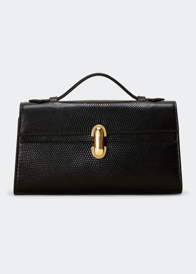 Savette The Symmetry Pouchette Lizzard Top-handle Bag In Black