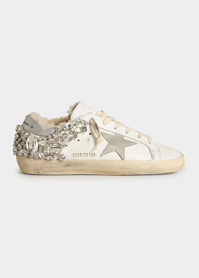 Golden Goose Superstar Crystal Shearling Low-top Sneakers In White/ice/silver