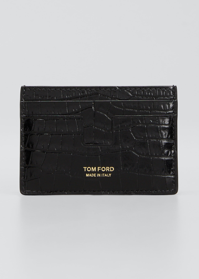 Tom Ford Men's Alligator-embossed Card Case In Black