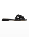 Saint Laurent Woven Leather Sandal Slide In Black