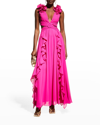 Patbo Chiffon Ruffled Cut-out Maxi Dress In Azalea
