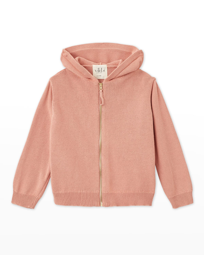 Vild - House Of Little Kid's Hooded Cotton Cardigan In Pink Rust