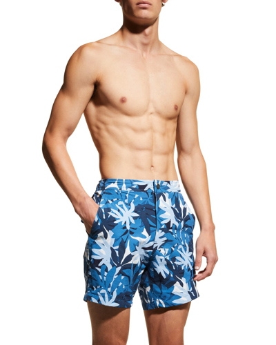 Onia Calder Straight-leg Mid-length Printed Swim Shorts In Blue