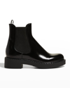 Prada Leather Chelsea Pull-on Booties In Nero