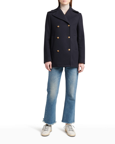 Golden Goose Wool Double-breasted Button Peacoat In Dark Blue