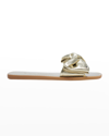 Kate Spade Bikini Metallic Bow Flat Sandals In Pale Gold