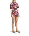 Valentino Bandana Print Flutter Sleeve Silk Sheath Dress In Ivorynavyredwhite