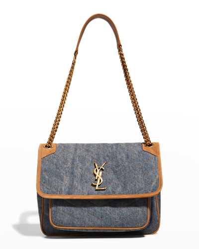 Bag Ysl Blu Saint Laurent Niki Medium Ysl Denim Shoulder Bag In