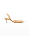 Manolo Blahnik Carolyne Leather Low-heel Slingback Pump In Light Beige