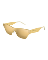Bottega Veneta Rectangle Monochromatic Metal Sunglasses In 002 Brushed Gold