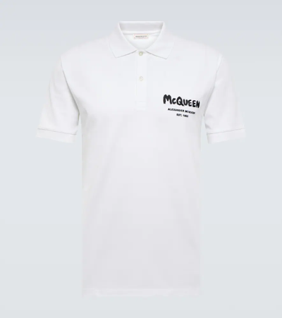 Alexander Mcqueen Graffiti-logo Polo Shirt In White
