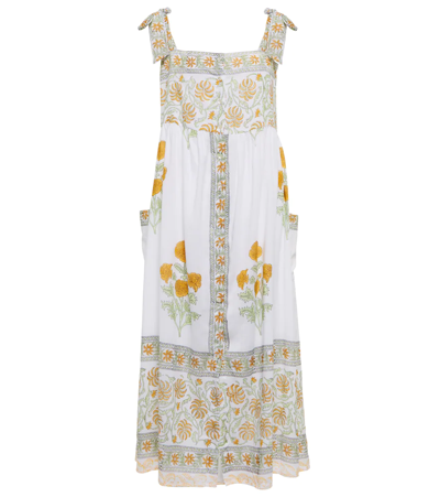 Juliet Dunn Floral Cotton Midi Dress In White Papaya