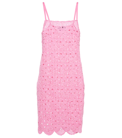 Rotate Birger Christensen Silke Crochet Slip Dress In Fuschia Pink