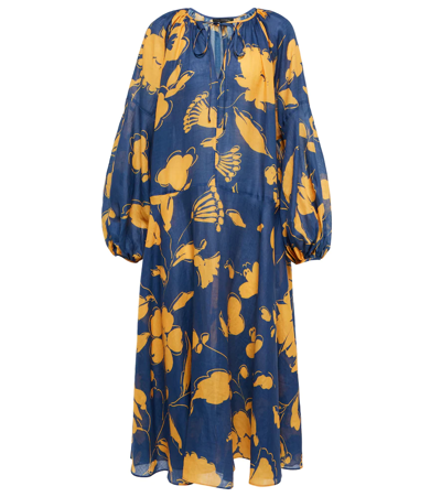 Lee Mathews Malorie Long-sleeved Floral-print Dress In Blue