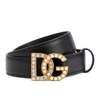 Dolce & Gabbana Embellished Dg Logo Buckle Belt In Calf Leather In Black
